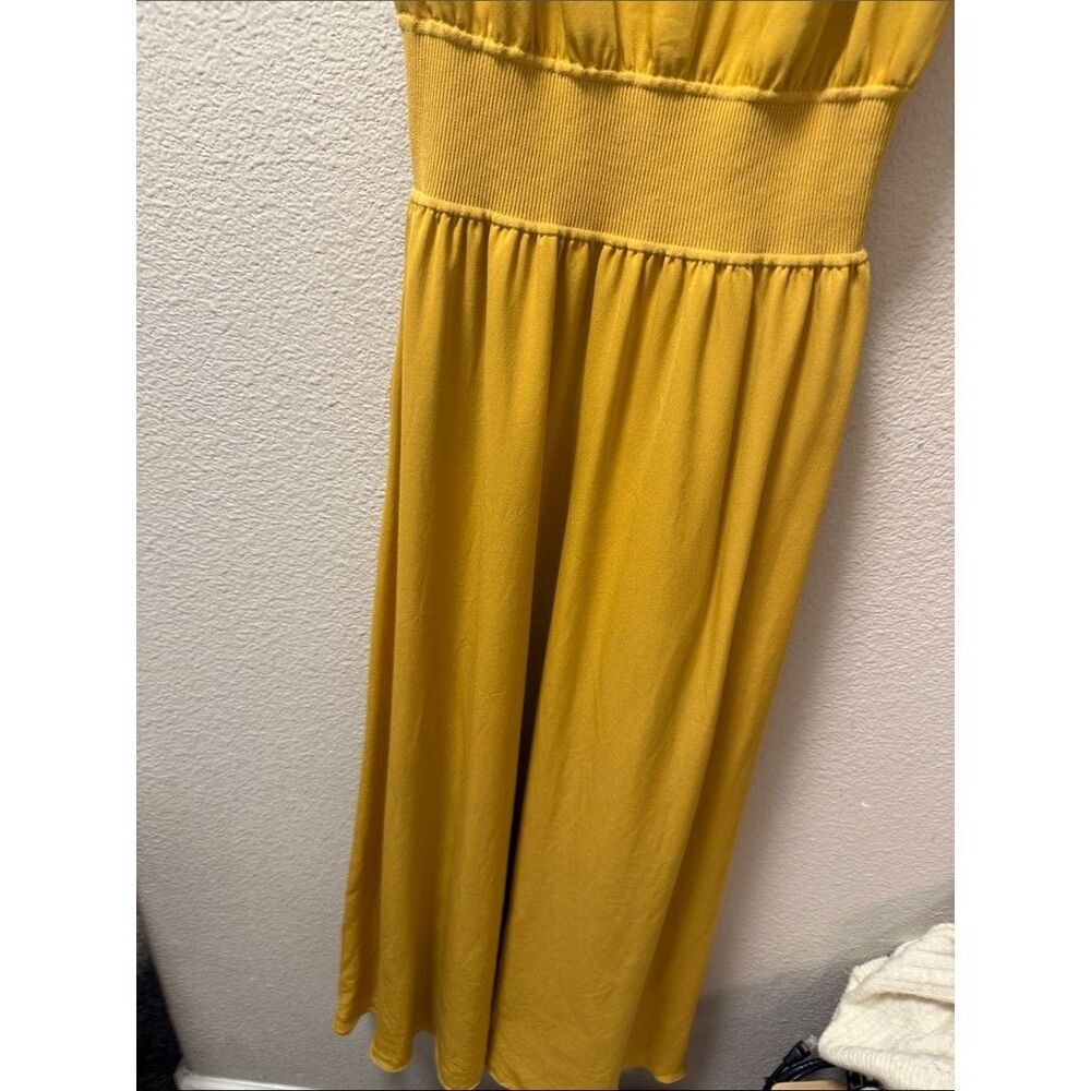 Sleeveless Golden Yellow Maxi Dress "RIB WB DRESS" in "SILK COMBO" - Picture 5 of 12